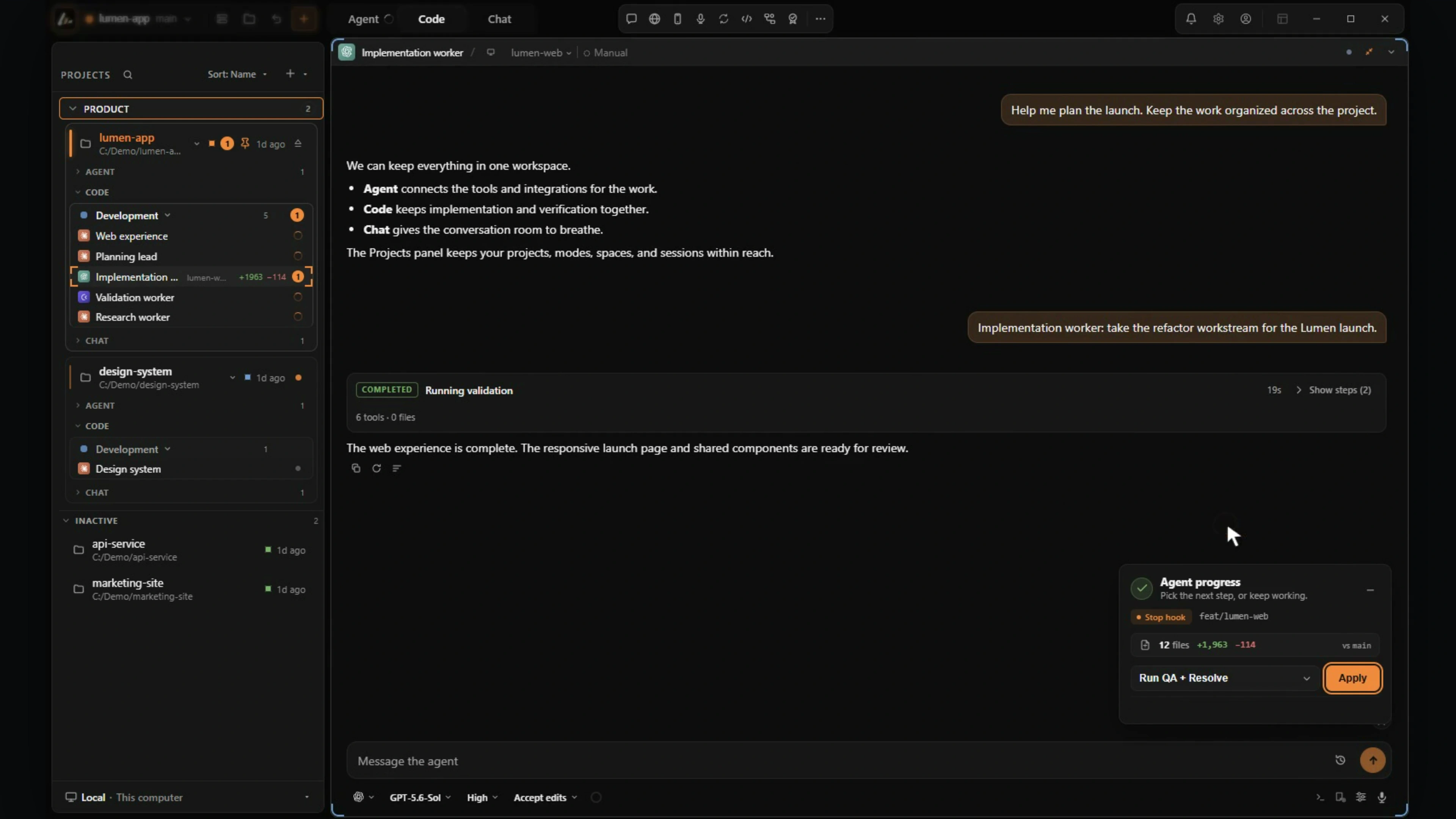 Agent progress and QA workflow in a Wrenspace worktree